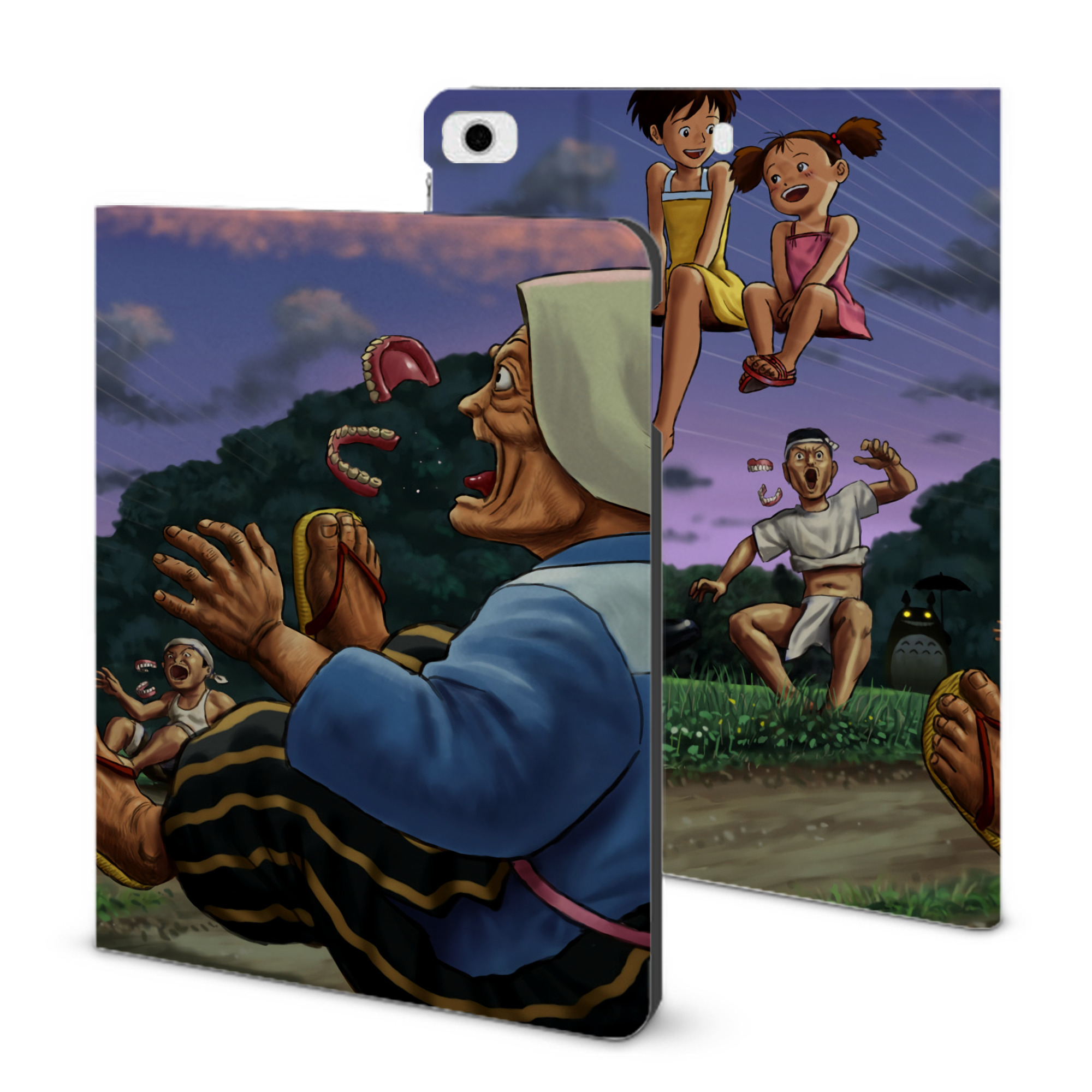 （画像用） となりのトトロ 草壁メイ 草壁サツキ My Neighbor Totoro Satsuki Kusakabe Mei Kusakabe IPad ケース ブック型 PUレザー TPU 耐衝撃 軽量 薄型 ペン収納なし 全面保護 IPad 各モデル対応